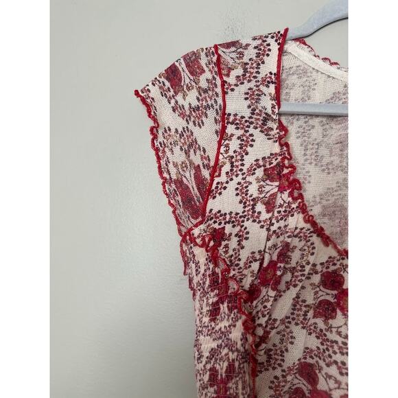 Free People Oh My Baby Tee Cropped Top Mesh Ruched Floral Boho Festival Large - Picture 3 of 10
